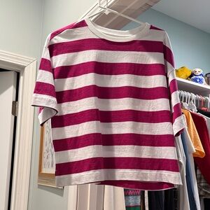 LOFT Women's Crop Top - Pink and White Stripes